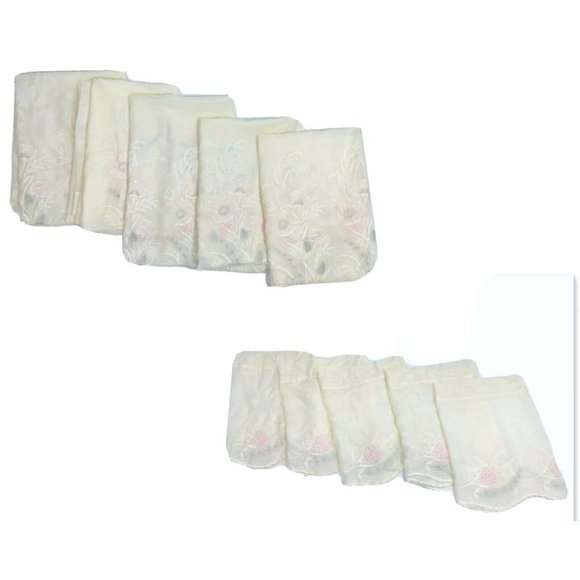 Set 10 Vintage Antique French Curtains Drapes Valances Net Heavily Embroidered - Picture 1 of 11